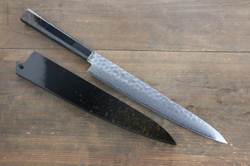 Sakai Takayuki AUS10 45 Couche de Damas Martelé Sujihiki  240mm Laqué or Manipuler Avec gaine - japanny-FR