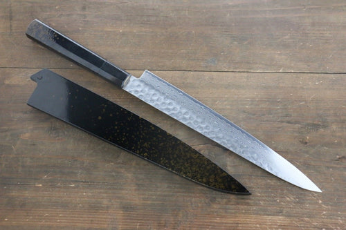 Sakai Takayuki AUS10 45 Couche de Damas Martelé Sujihiki  240mm Laqué or Manipuler Avec gaine - japanny-FR