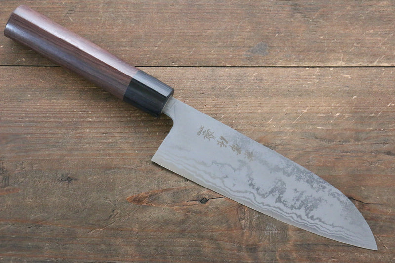 Kanetsune Acier Bleu No.2 Damas Santoku  165mm Shitan Manipuler - japanny-FR