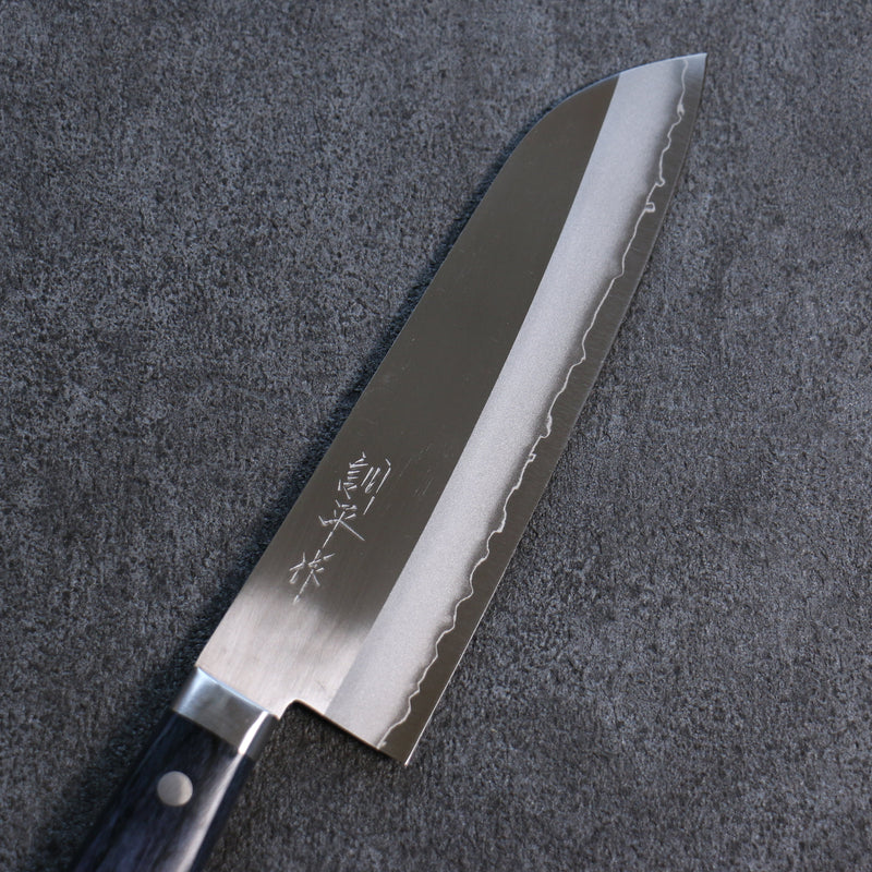 Kunihira VG1 Migaki Terminé Santoku  170mm bleu marine de pakka noir Manipuler - japanny-FR