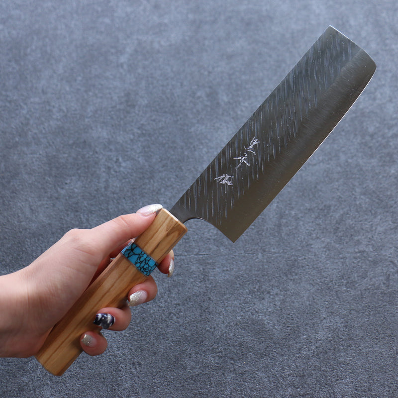 Yu Kurosaki Fujin SPG2 Martelé Nakiri  165mm Olivier(férule:turquoise avec anneau) Manipuler - japanny-FR