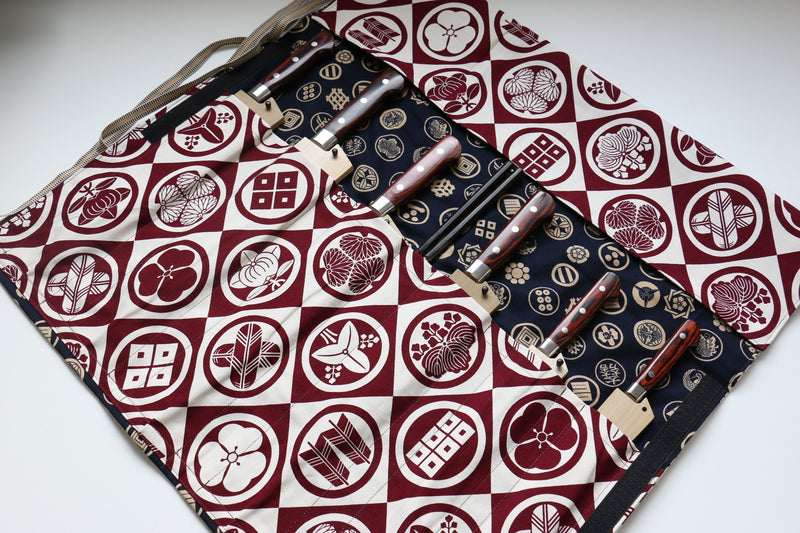 Rouleau de couteaux de style japonais Redkamon-Ura-GoldKamon 7 Pochettes - japanny-FR