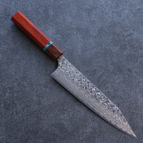 Yoshimi Kato R2/SG2 Damas Kirituke Gyuto  210mm Padoauk(turquoise avec anneau) Manipuler - japanny-FR