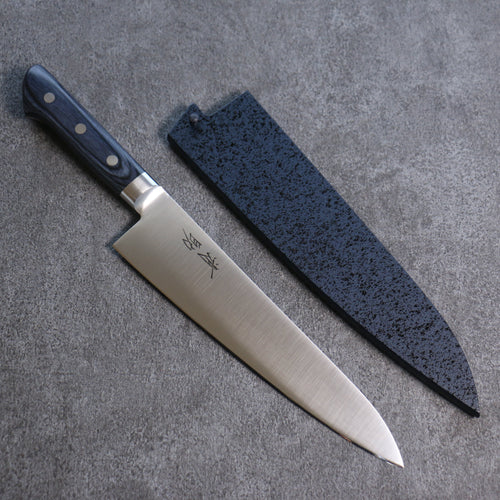 Seisuke Seiten Molybdene Gyuto Couteau Japonais 210mm bleu marine de pakka noir Manipuler avec Gaine - japanny-FR