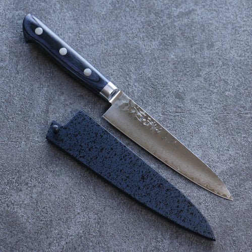 Seisuke Seiun VG10 33-Couches Damas Petite-utilité Couteau Japonais 135mm bleu marine de pakka noir Manipuler avec Gaine - japanny-FR