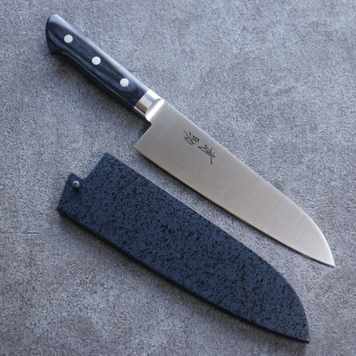 Seisuke Seiten Molybdene Santoku Couteau Japonais 180mm bleu marine de pakka noir Manipuler avec Gaine - japanny-FR