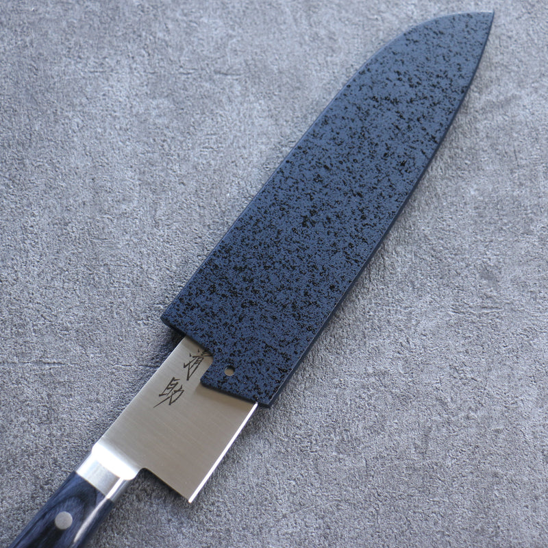 Seisuke Seiten Molybdene Santoku Couteau Japonais 180mm bleu marine de pakka noir Manipuler avec Gaine - japanny-FR