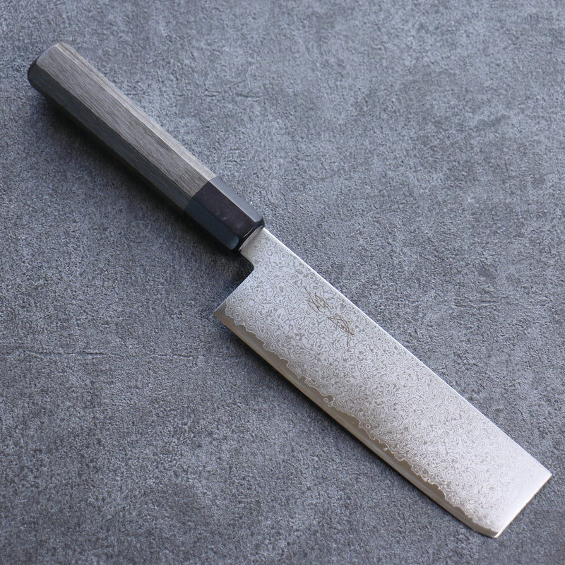 Seisuke VG10 Damas Nakiri Couteau Japonais 180mm Bois de pakka Gris Manipuler - japanny-FR