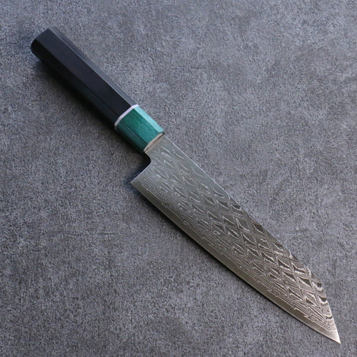 Seisuke AUS10 Miroir Croisé Kiritsuke Santoku Couteau Japonais 180mm Shitan(férule:Bois de Pakka vert) Manipuler - japanny-FR