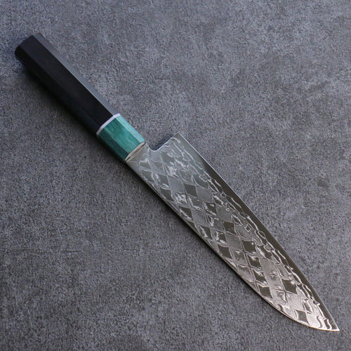 Seisuke AUS10 Miroir Croisé Santoku Couteau Japonais 180mm Shitan(férule:Bois de Pakka vert) Manipuler - japanny-FR