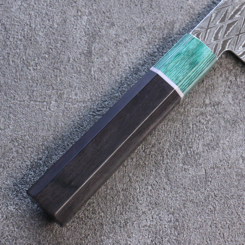 Seisuke AUS10 Miroir Croisé Santoku Couteau Japonais 180mm Shitan(férule:Bois de Pakka vert) Manipuler - japanny-FR