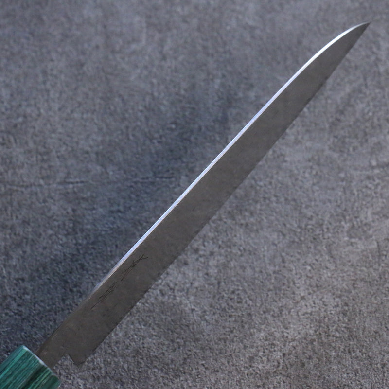 Seisuke AUS10 Miroir Croisé Santoku Couteau Japonais 180mm Shitan(férule:Bois de Pakka vert) Manipuler - japanny-FR