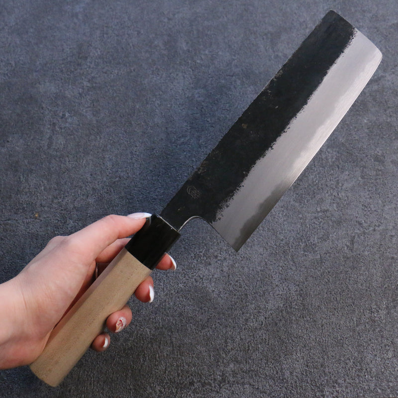 Kikuzuki Acier Blanc No.2 Finition noire Nakiri Couteau Japonais 180mm Magnolia Manipuler - japanny-FR