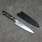 Seisuke Seiten Molybdene Petite-utilité Couteau Japonais 120mm bleu marine de pakka noir Manipuler avec Gaine - japanny-FR