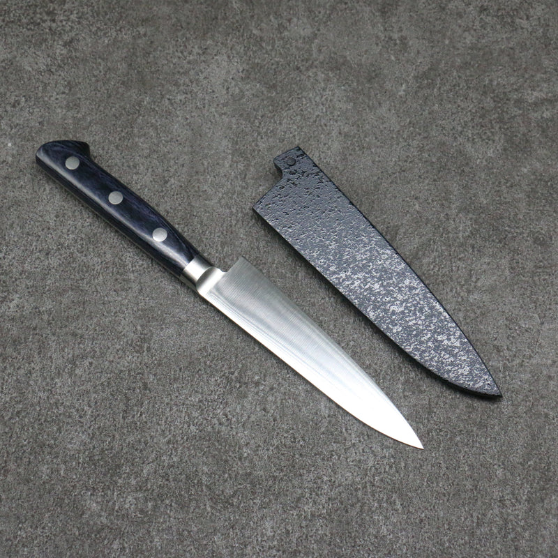 Seisuke Seiten Molybdene Petite-utilité Couteau Japonais 120mm bleu marine de pakka noir Manipuler avec Gaine - japanny-FR