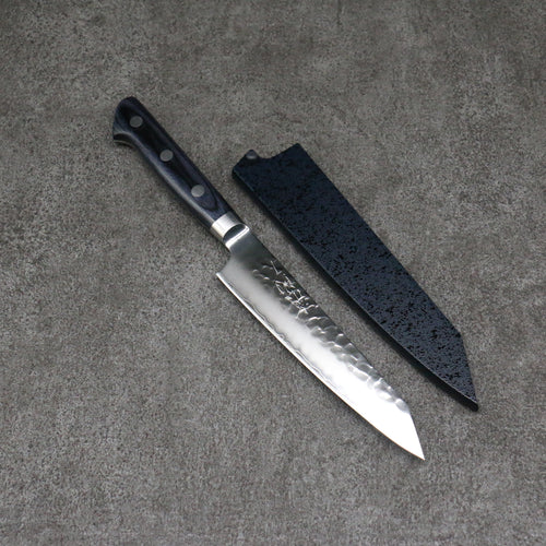 Seisuke Aotsuchi AUS10 Martelé Kiritsuke Petty,Utilité Couteau Japonais 145mm bleu marine de pakka noir Manipuler avec Gaine - japanny-FR