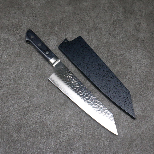 Seisuke Aotsuchi AUS10 Martelé Kiritsuke Santoku 195mm Manipuler bleu marine de pakka noir  avec Gaine - japanny-FR