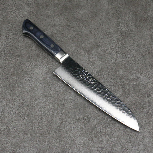 Seisuke Seiun VG10 33-Couches Damas Santoku 180mm Manipuler bleu marine de pakka noir - japanny-FR