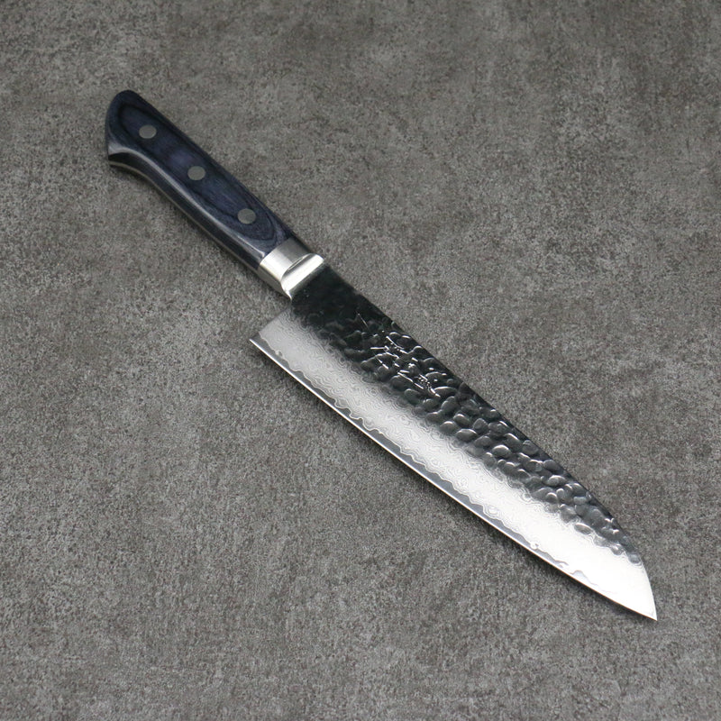 Seisuke Seiun VG10 33-Couches Damas Santoku Couteau Japonais 180mm bleu marine de pakka noir Manipuler avec Gaine - japanny-FR