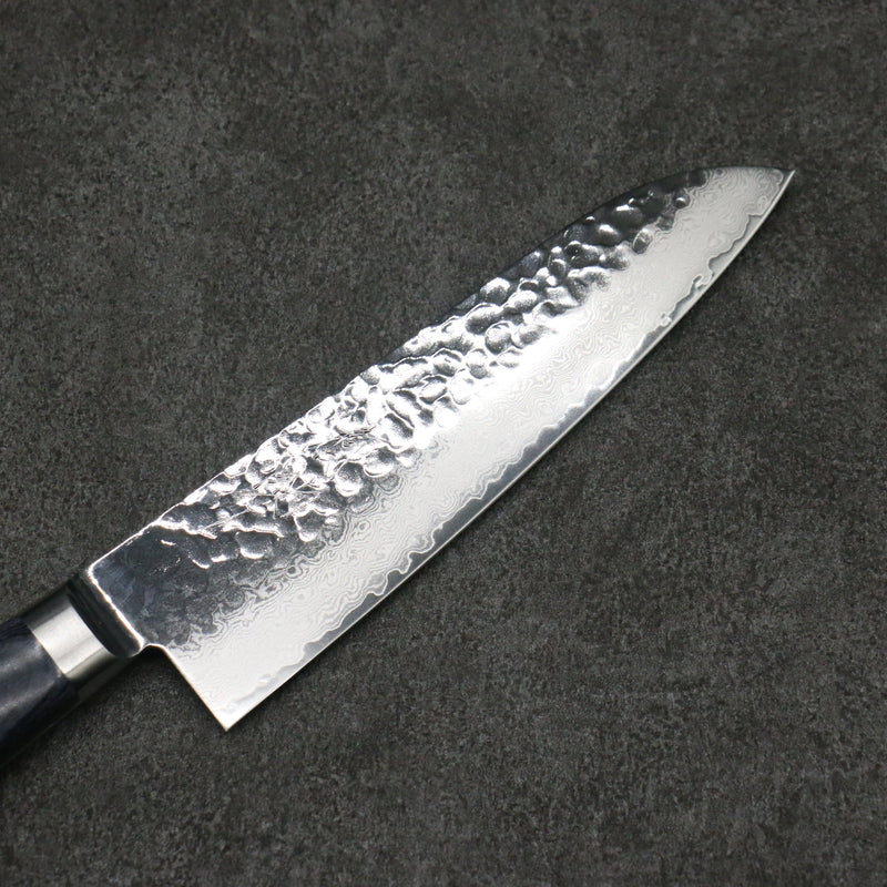 Seisuke Seiun VG10 33-Couches Damas Santoku Couteau Japonais 180mm bleu marine de pakka noir Manipuler avec Gaine - japanny-FR