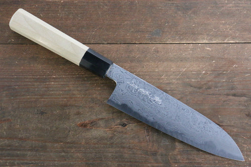 Sakai Kikumori Acier Bleu No.1 Damas Santoku  180mm Magnolia Manipuler - japanny-FR