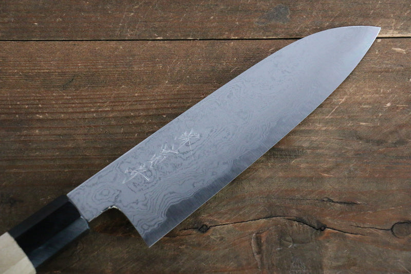 Sakai Kikumori Acier Bleu No.1 Damas Santoku  180mm Magnolia Manipuler - japanny-FR