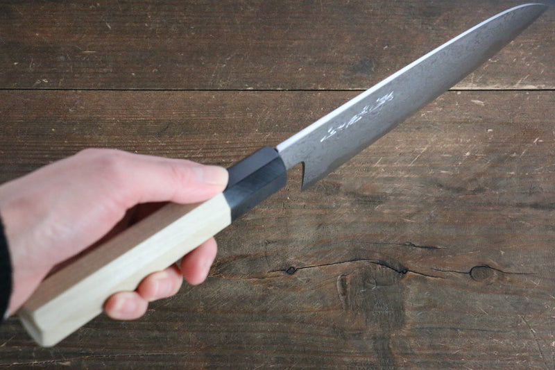 Sakai Kikumori Acier Bleu No.1 Damas Santoku  180mm Magnolia Manipuler - japanny-FR