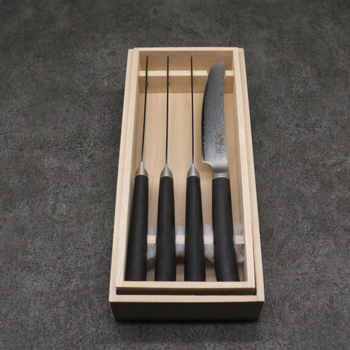 Shizu Lot de 4 VG10 Damas couteau à steak Couteau Japonais 130mm Bois de pakka noir Manipuler - japanny-FR