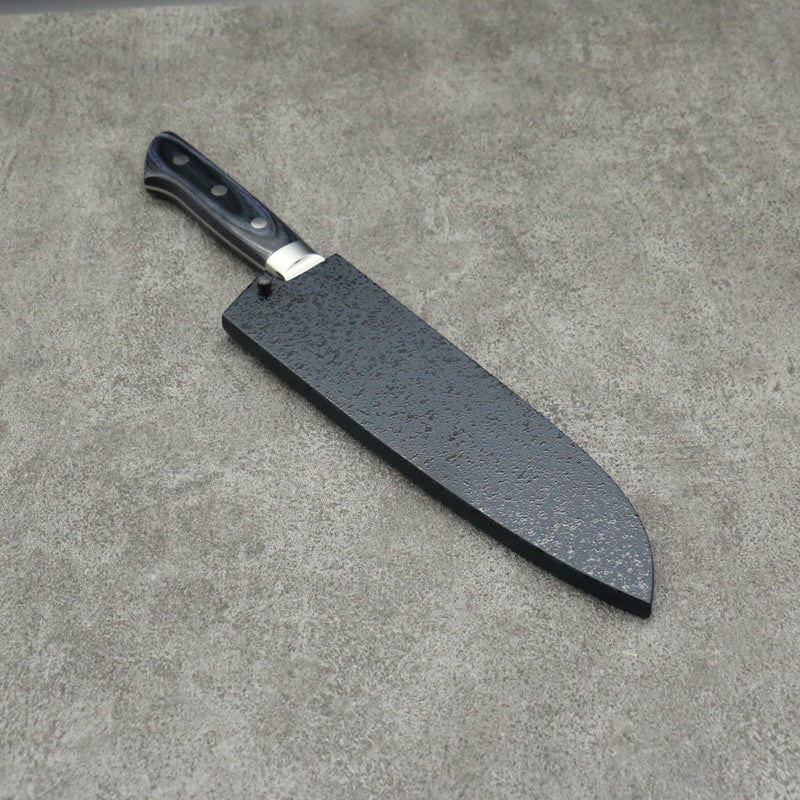 Seisuke Seiun VG10 33-Couches Damas Santoku Couteau Japonais 180mm bleu marine de pakka noir Manipuler avec Gaine - japanny-FR