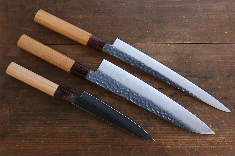 Sakai Takayuki VG10 33 Layer Damascus Japanese Chef Knife Sujihiki 240mm, Gyuto 240mm& Petty 150mm Set with Keyaki Handle(Japanese Elm) - japanny-FR