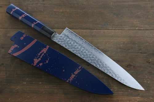 Sakai Takayuki 45 Couche de Damas Martelé Gyuto  240mm Laqué bleu Manipuler - japanny-FR