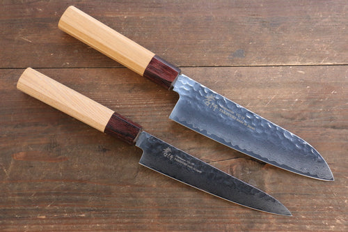 Sakai Takayuki VG10 33 Layer Damascus Japanese Chef Knife Santoku 170mm & Petty 150mm Set with Keyaki Handle(Japanese Elm) - japanny-FR