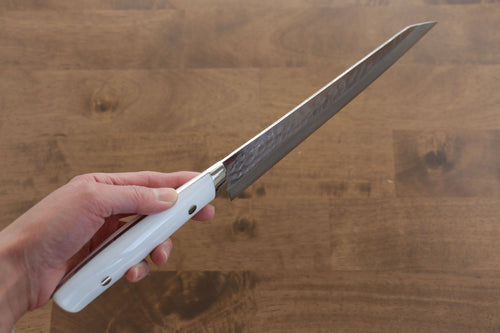 Takeshi Saji SRS13 Martelé Damas Sujihiki  240mm Pierre blanche Manipuler - japanny-FR