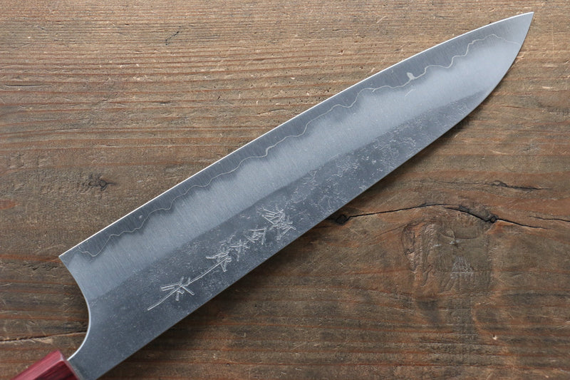 Yoshimi Kato Super Bleu Nashiji Gyuto  210mm Honduras rouge Manipuler - japanny-FR