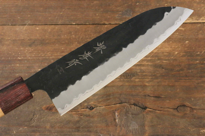 Sakai Takayuki Super Bleu Martelé Finition noire Santoku  165mm Keyaki (orme japonais) Manipuler - japanny-FR