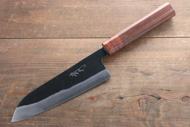 Takayuki Iwai Acier Bleu Kurouchi Santoku  165mm Shitan Manipuler - japanny-FR