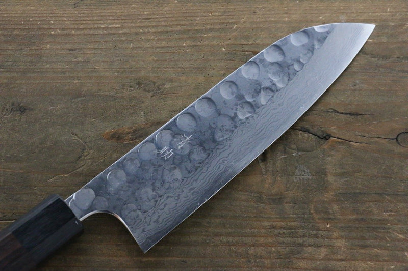 Seisuke Acier Bleu No.2 Martelé Damas Santoku  180mm Shitan Manipuler - japanny-FR