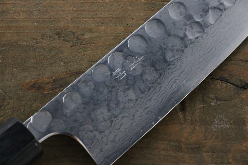 Seisuke Acier Bleu No.2 Martelé Damas Santoku  180mm Shitan Manipuler - japanny-FR