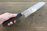 Seisuke Acier Bleu No.2 Martelé Damas Santoku  180mm Shitan Manipuler - japanny-FR