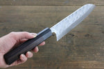 Seisuke Acier Bleu No.2 Martelé Damas Santoku  180mm Shitan Manipuler - japanny-FR