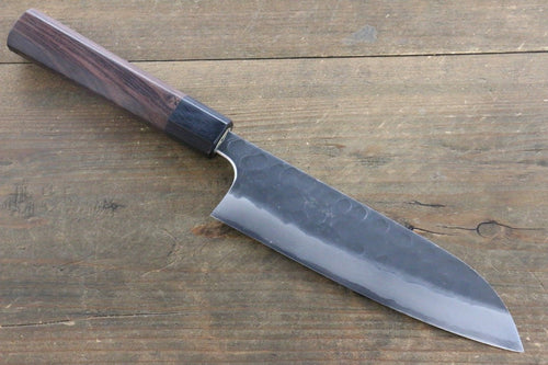 Seisuke Acier Bleu No.2 Martelé Kurouchi Santoku  165mm Shitan Manipuler - japanny-FR