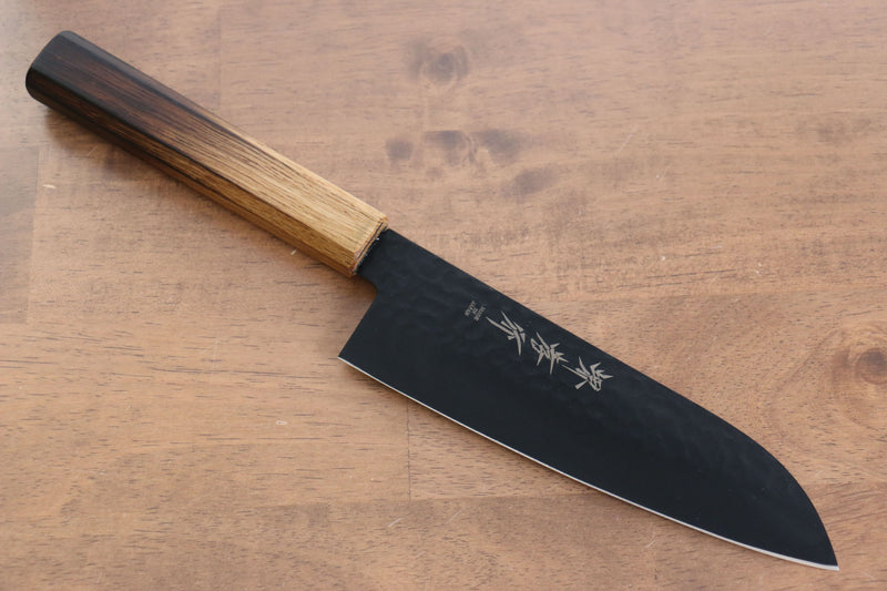 Sakai Takayuki Kurokage VG10 Martelé Revêtement en téflon Santoku  170mm Chêne brûlé Manipuler - japanny-FR