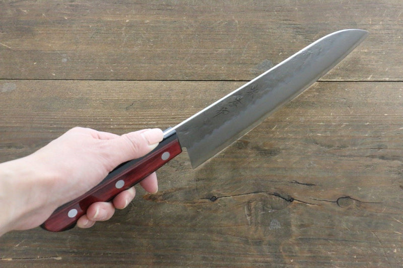 Sakai Takayuki Acier argenté NO.3 Santoku  180mm Bois de pakka rouge Manipuler - japanny-FR