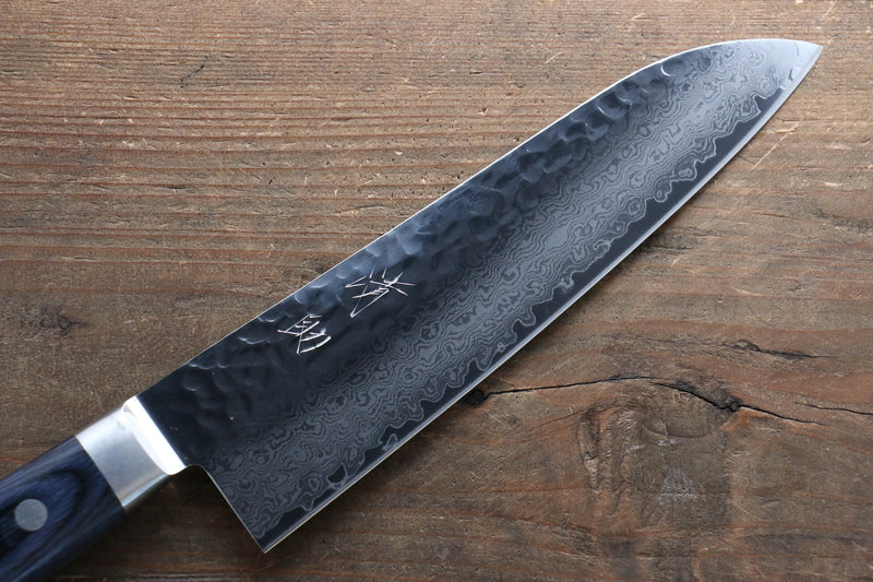 Seisuke Seiun VG10 33-Couches Damas Santoku  180mm Bois de pakka bleu Manipuler avec Gaine - japanny-FR