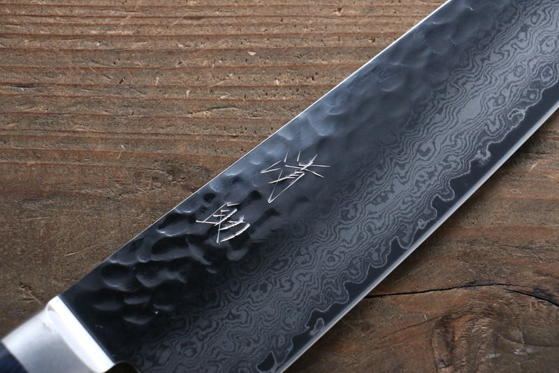 Seisuke Seiun VG10 33-Couches Damas Santoku  180mm Bois de pakka bleu Manipuler avec Gaine - japanny-FR