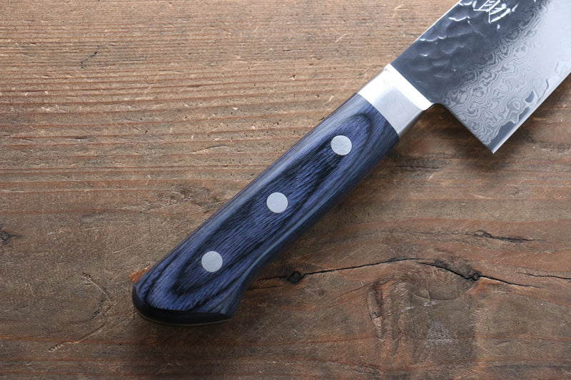 Seisuke Seiun VG10 33-Couches Damas Santoku  180mm Bois de pakka bleu Manipuler avec Gaine - japanny-FR