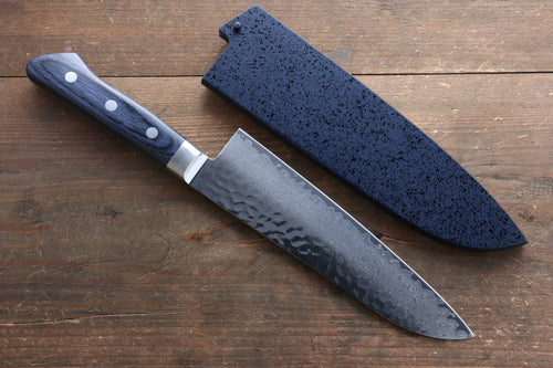 Seisuke Seiun VG10 33-Couches Damas Santoku  180mm Bois de pakka bleu Manipuler avec Gaine - japanny-FR