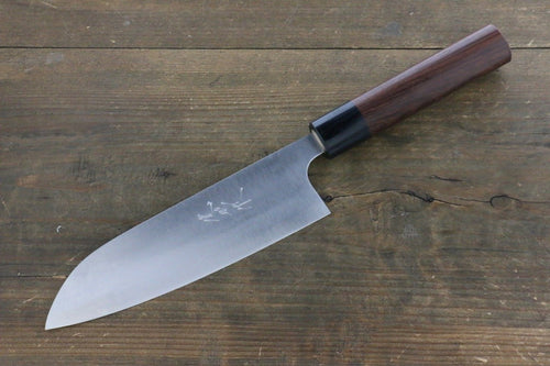 Shungo Ogata Acier Blanc No.2 Damas Santoku  165mm Shitan Manipuler - japanny-FR