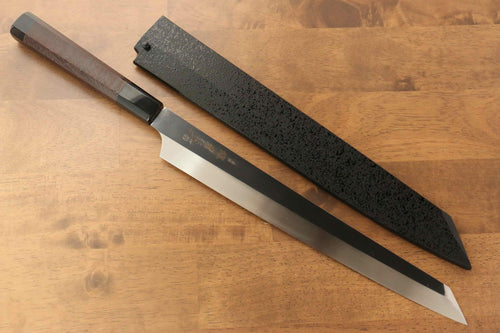 Sakai Takayuki Ginryu Honyaki Acier suédois Finition en miroir Kengata Yanagiba  300mm Wenge (avec anneau blanc) Manipuler Avec gaine - japanny-FR