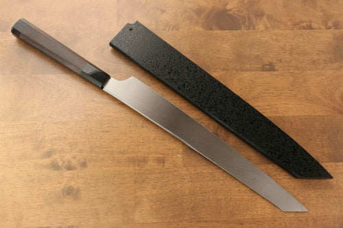 Sakai Takayuki Ginryu Honyaki Acier suédois Finition en miroir Kengata Yanagiba  300mm Wenge (avec anneau blanc) Manipuler Avec gaine - japanny-FR